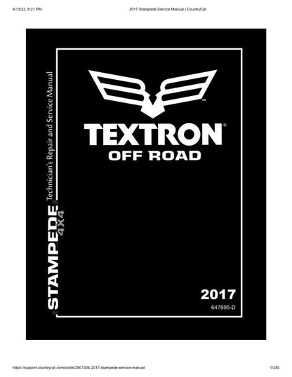 Arctic Cat Stampede 900 UTV Service Manual factory service manual title page