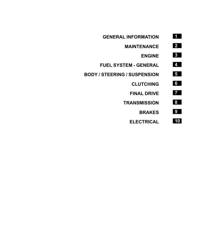 Polaris Sportsman 570 EFI ATV Service Manual table of contents
