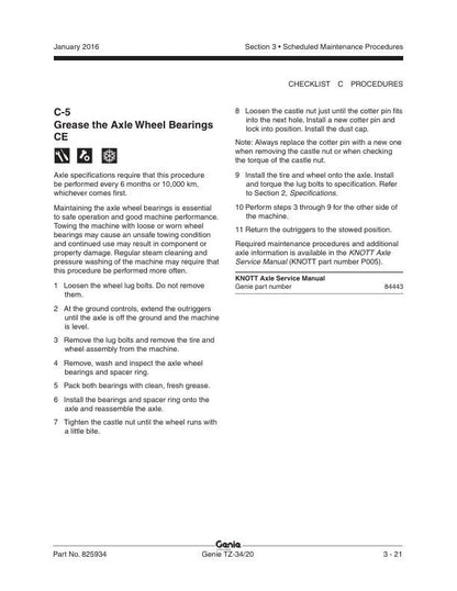 Genie TZ 34 20 Boom Lift Service Manual sample page from the repair manual