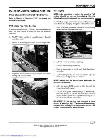 Polaris RZR Ranger 900 UTV Service Manual sample page from service manual