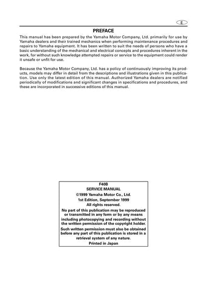 Yamaha F40 Outboard Service Manual table of contents
