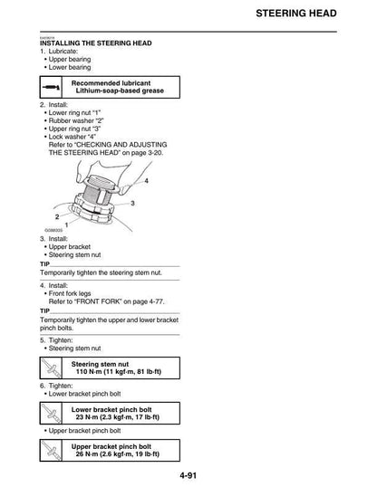 Yamaha MT-09 Motorcycle Service Manual sample page with diagrams and specifications