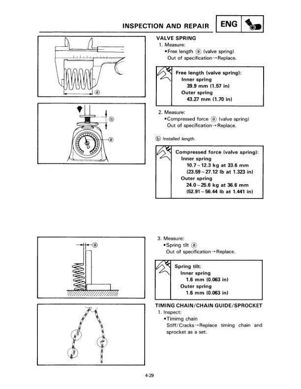 Yamaha Warrior YFM350XKC Motorcycle Service Manual sample page showing repair procedures