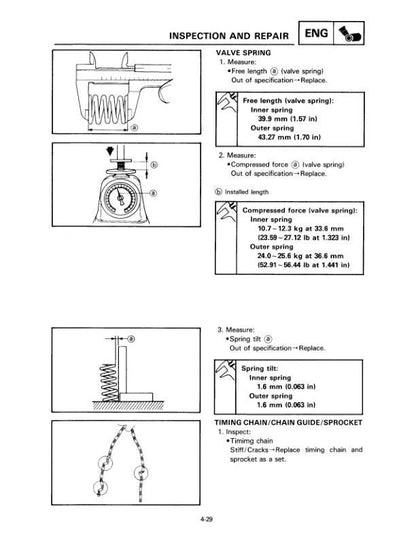 Yamaha Warrior YFM350XKC Motorcycle Service Manual sample page showing repair procedures