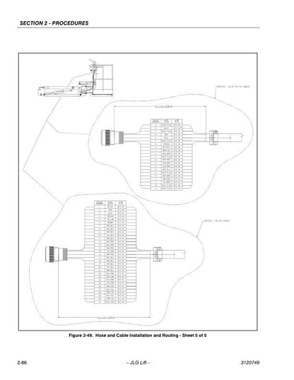 JLG 450A 450AJ Articulated Boom Lift Service Manual sample page with service data and tables