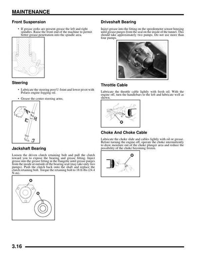 Polaris IQ RMK Switchback Touring Dragon Snowmobile Service Manual sample page with diagrams and specifications