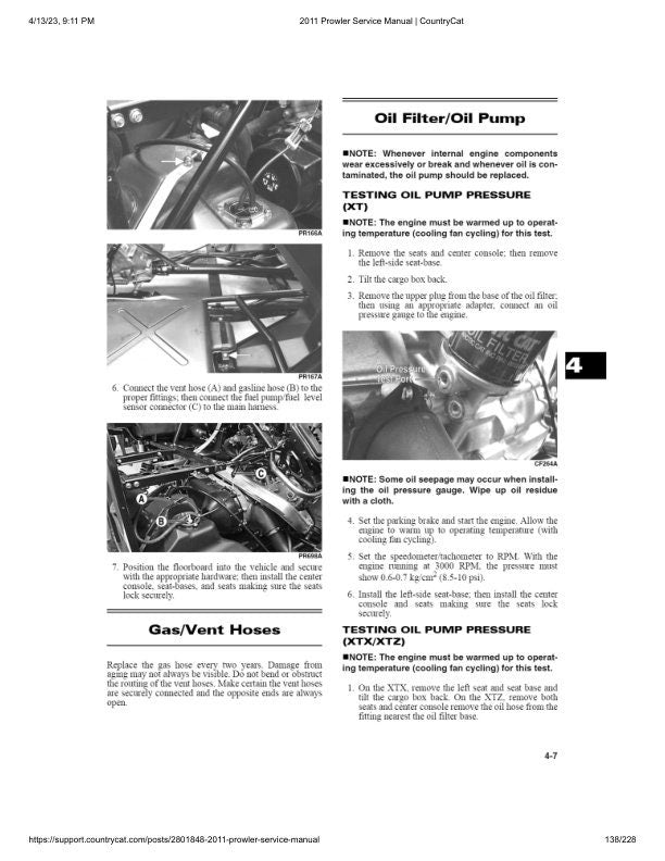 Arctic Cat Prowler HDX UTV Service Manual sample page with service data and tables