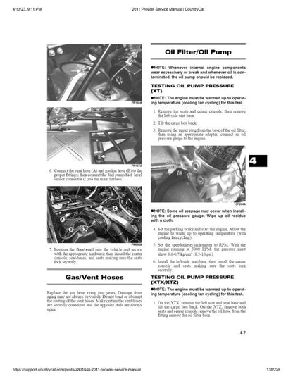 Arctic Cat Prowler HDX UTV Service Manual sample page with service data and tables