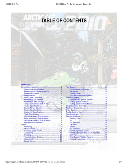 Arctic Cat Sno Pro 120 Snowmobile Service Manual factory service manual title page