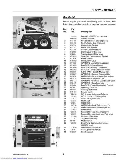GEHL 5625 Skid Loader Service Manual sample page from service manual