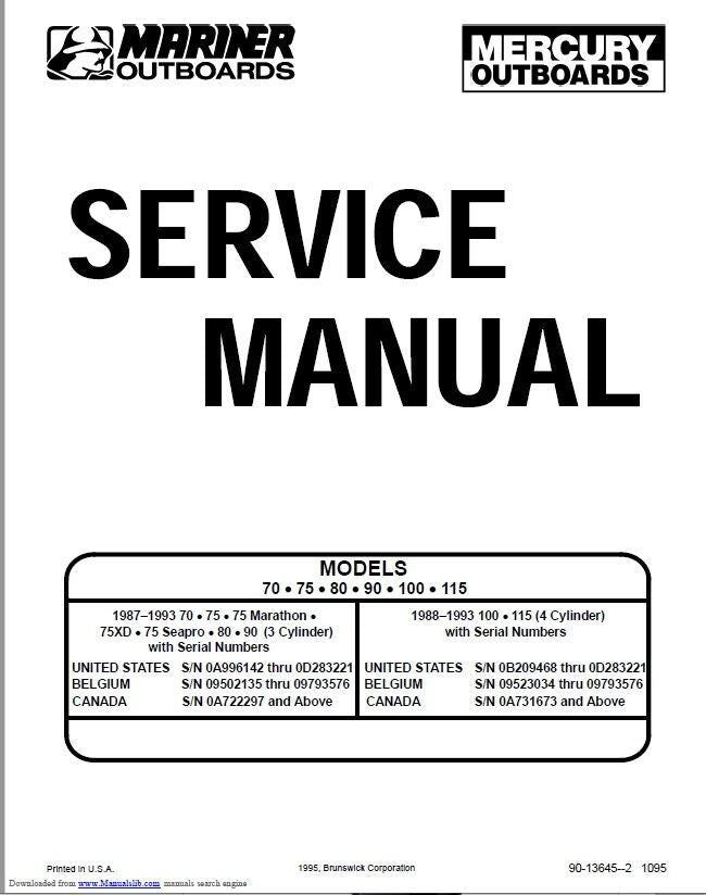 Mercury 70 75 80 90 100 115 Outboard Service Manual factory service manual title page