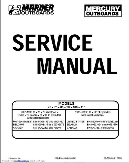 Mercury 70 75 80 90 100 115 Outboard Service Manual factory service manual title page