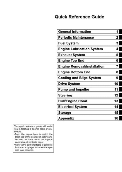 Kawasaki Jetski Ultra 150 Service Manual table of contents