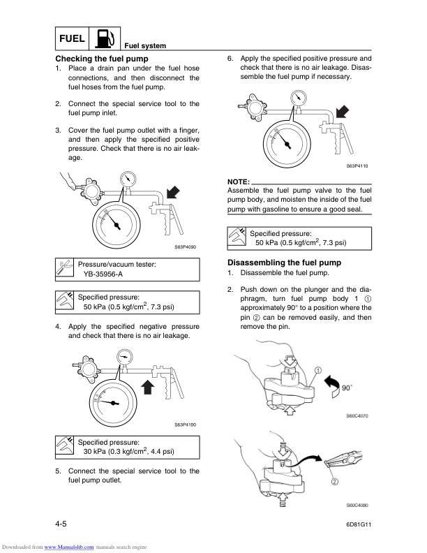 Yamaha F90D Outboard Service Manual sample page with diagrams and specifications