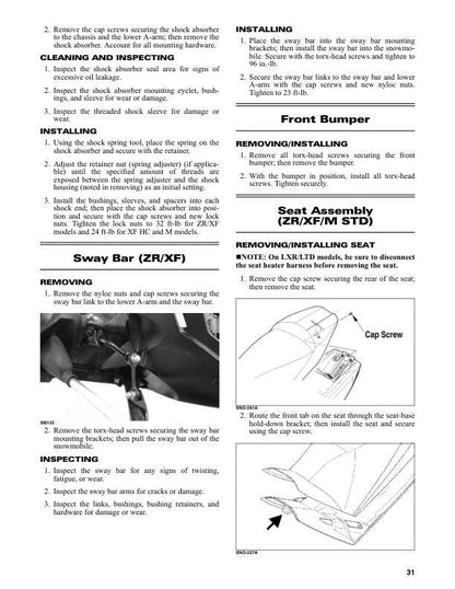 Arctic Cat ZR XF M Lynx Pantera Bearcat Snowmobile Service Manual sample page with diagrams and specifications