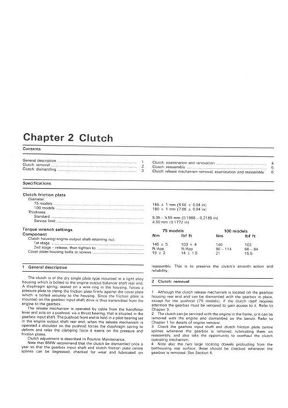 BMW K 100 K 75 Motorcycle Service Manual sample page from the repair manual