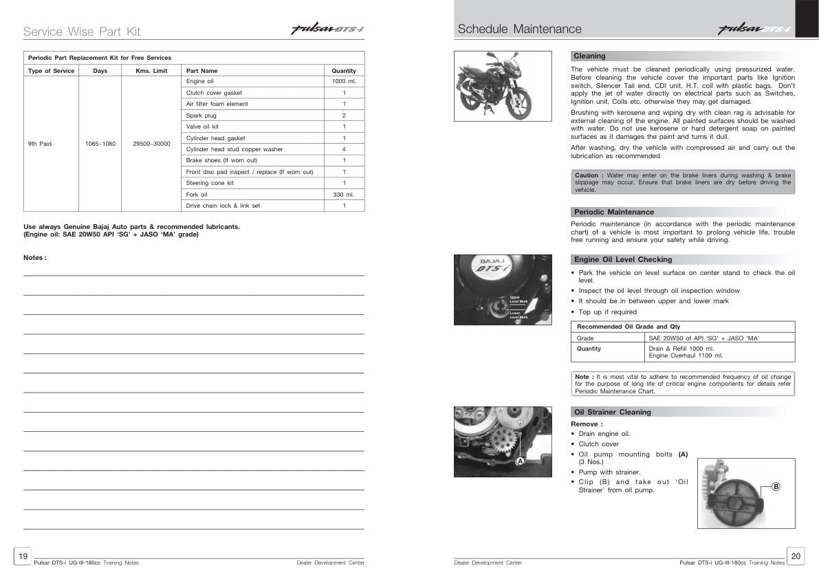 Baja Pulsar DTSi 180 Motorcycle Service Manual table of contents