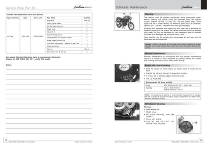 Baja Pulsar DTSi 180 Motorcycle Service Manual table of contents