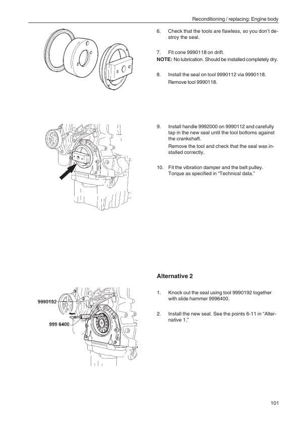 Volvo Penta TAD 1640 1641 1642 Engine Service Manual sample page with technical illustrations