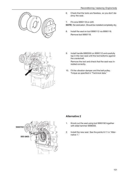 Volvo Penta TAD 1640 1641 1642 Engine Service Manual sample page with technical illustrations
