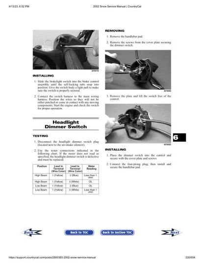 Arctic Cat ZR ZL Mountain Cat Panther Pantera Snowmobile Service sample page from the repair manual