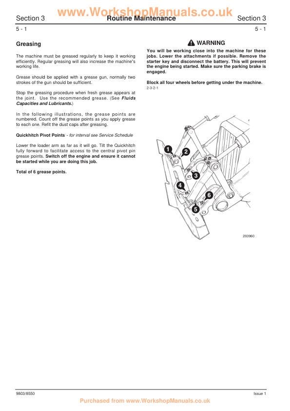 JCB 1CX 208S Backhoe Loader Service Manual table of contents