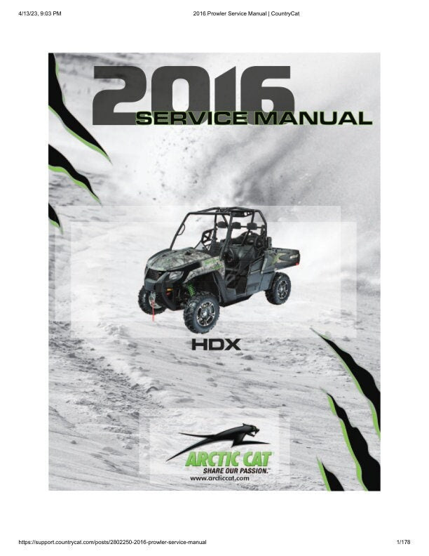 Arctic Cat Prowler HDX UTV Service Manual factory service manual title page