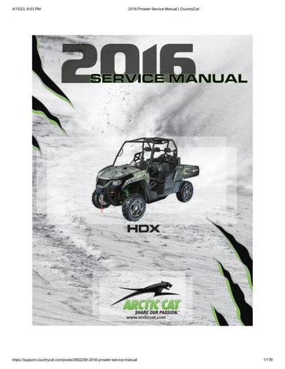 Arctic Cat Prowler HDX UTV Service Manual factory service manual title page