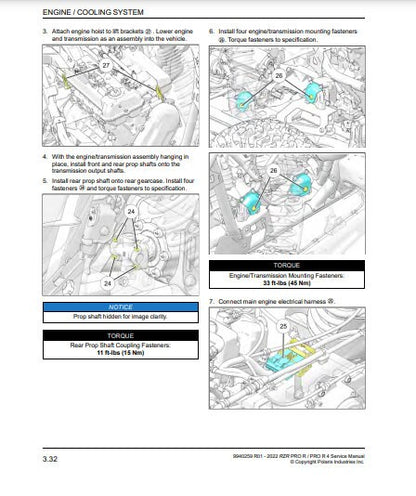 Polaris RZR Pro R UTV Service Manual sample page with diagrams and specifications