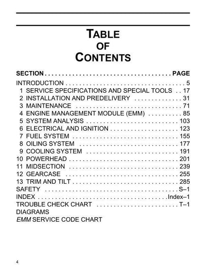 Evinrude ETEC 75 90 Outboard Service Manual table of contents