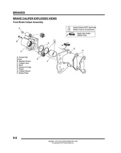 Polaris Sportsman 800 EFI ATV Service Manual sample page with service data and tables