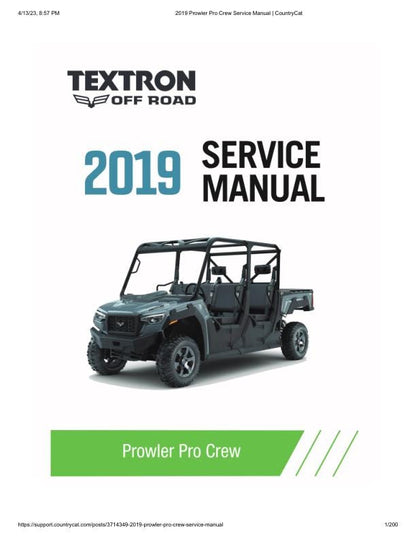 Arctic Cat Prowler Pro CREW UTV Service Manual factory service manual title page