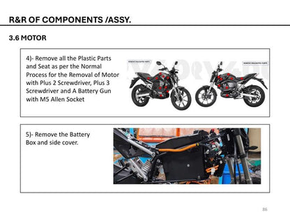 Revolt RV400 Electric Motorcycle Service Manual sample page with technical illustrations