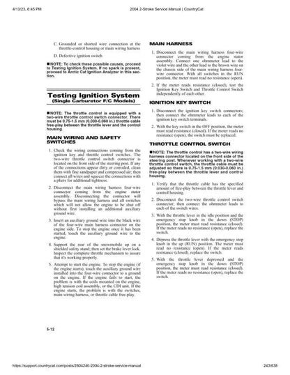 Arctic Cat Firecat Mountain Cat Pantera ZR Snowmobile Service Manual sample page with technical illustrations