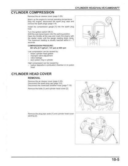 Honda Pioneer SXS1000 M2 M4 UTV Service Manual sample page showing repair procedures
