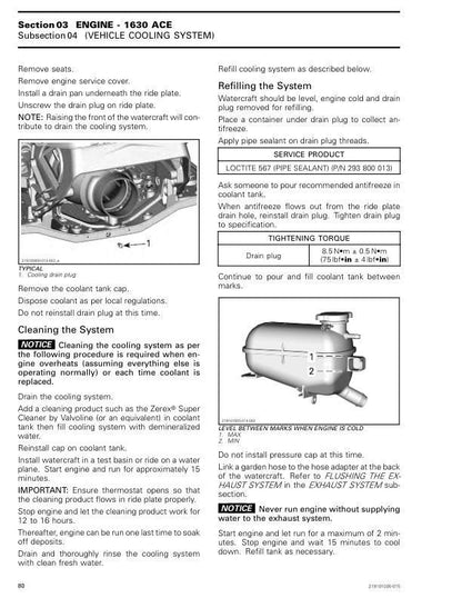 Seadoo GTI GTR Wake 170 Fish Pro Service Manual sample page with technical illustrations