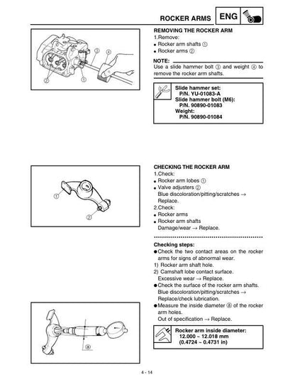 Yamaha Grizzly YFM660FP Motorcycle Service Manual sample page showing repair procedures