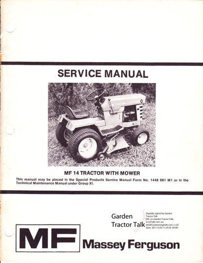 Massey Ferguson MF14 Tractor Service Manual factory service manual title page