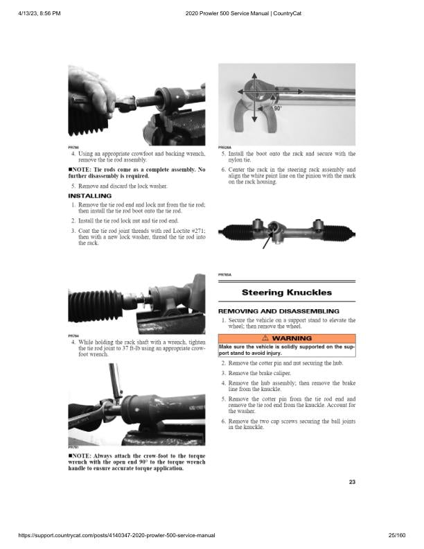 Arctic Cat Prowler 500 UTV Service Manual sample page with diagrams and specifications