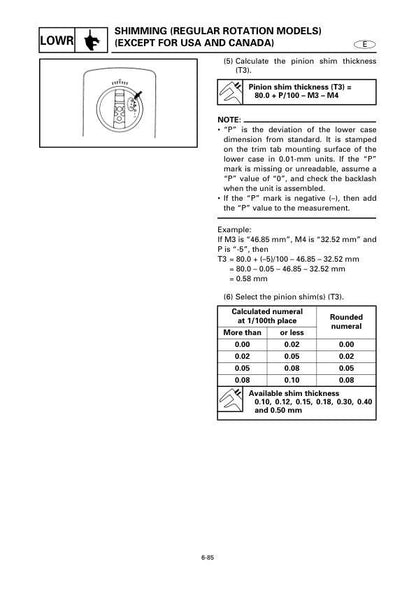 Yamaha F150 F175 F200 F225 Outboard Service Manual sample page with service data and tables