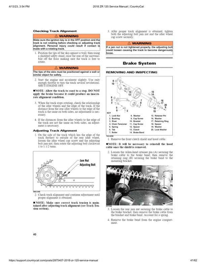 Arctic ZR120 Kitty Cat Snowmobile Service Manual sample page with service data and tables