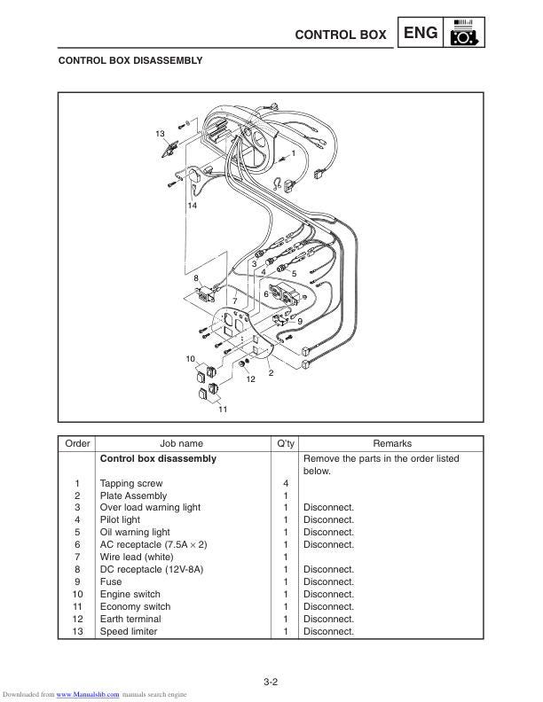 Yamaha EF1000iS Inverter Generator Service Manual sample page with diagrams and specifications
