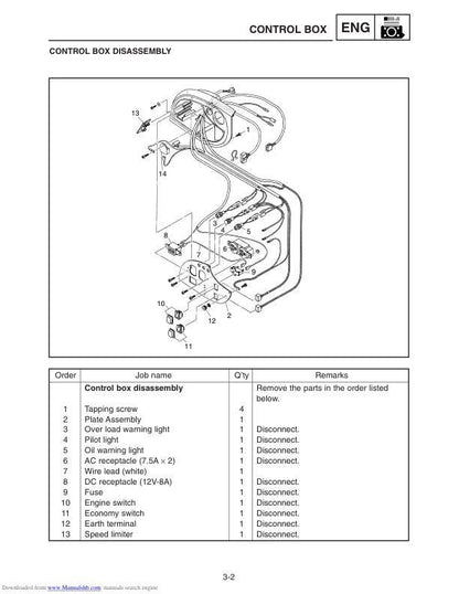 Yamaha EF1000iS Inverter Generator Service Manual sample page with diagrams and specifications