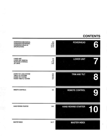 Yamaha 2-250 HP Outboard Service Manual table of contents