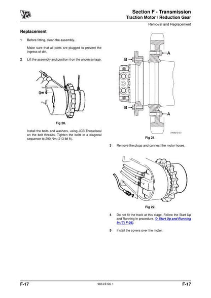 JCB JS300 JS330 JS370 Tracked Excavator Service Manual sample page with service data and tables