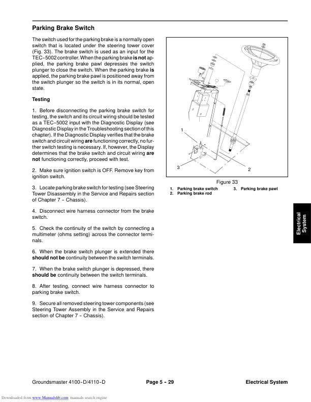 Toro Groundsmaster 4100 4110 D Mower Service Manual sample page with service data and tables