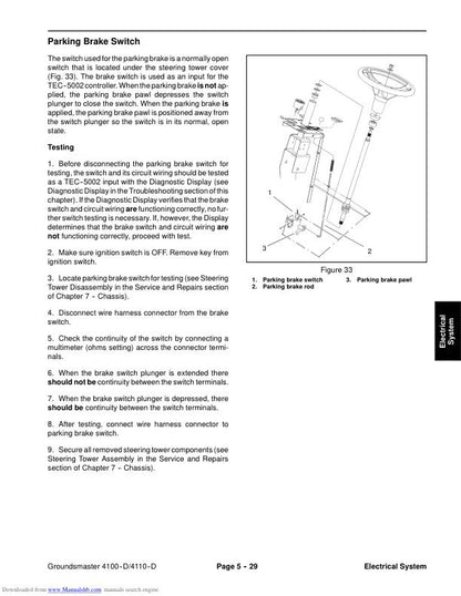 Toro Groundsmaster 4100 4110 D Mower Service Manual sample page with service data and tables