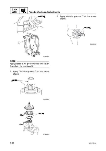 Yamaha 200A L200A Outboard Service Manual sample page with diagrams and specifications