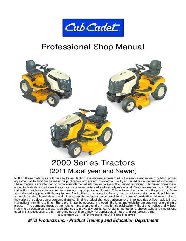Cub Cadet 2000 Tractor Service Manual factory service manual title page