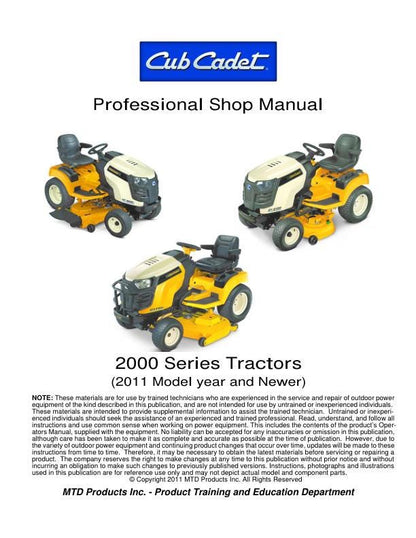 Cub Cadet 2000 Tractor Service Manual factory service manual title page